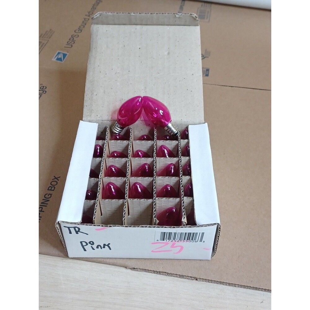 C7 5W Light Pink Box of 25 Replacement Bulbs Transparent 130v NOS Show Craft